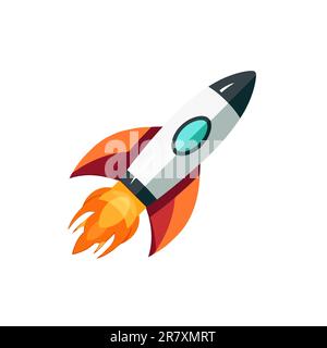Colored rocket ship icon in flat design isolated on white background. Stock Vector