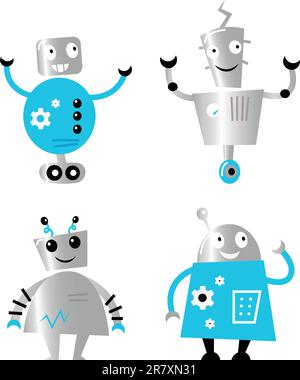 Cute cartoon robot characters. Vector collection. Stock Vector