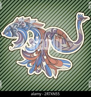 vector concept fish and bird with tail one for two on background with stripes Stock Vector