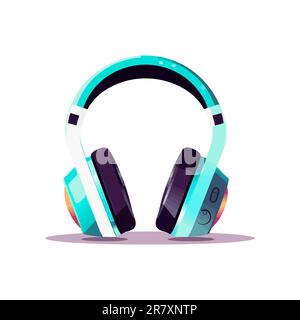 Blue Headphone icon , flat style on white background Stock Vector