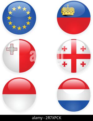 Glossy Europe flags buttons set part three Stock Vector