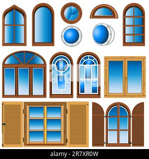 Collection of different type of window illustrations. Stock Vector