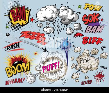 vector comic book explosion elements isolated on light background Stock Vector