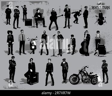 vector set of rock stars isolated on gray background Stock Vector