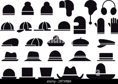 set of various hats, vector icons Stock Vector