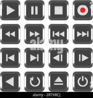 Black multimedia control icon set. Vector illustration Stock Vector