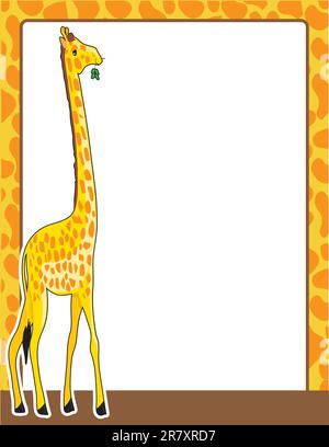 A border framed in a pattern, resembling that of the giraffe standing at the left side of the frame. Stock Vector