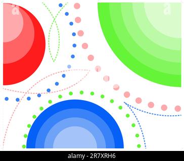 abstract white background with colored circles and dashed lines Stock Vector