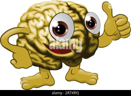 Illustration of a brain cartoon character giving a thumbs up sign Stock Vector