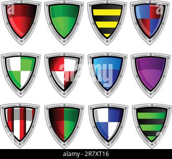 Vector set of colorful security shields icon isolation over white background Stock Vector