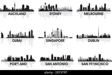 Auckland, Sydney, Melbourne, Dubai, Singapore, Dublin, Portland, San Antonio, San Francisco Stock Vector