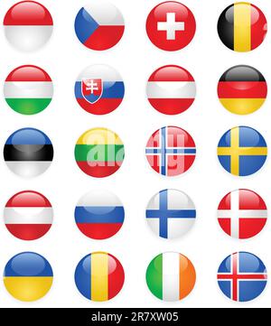 Glossy Europe flags buttons, part two Stock Vector