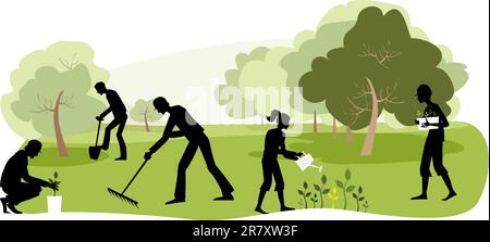 Vector illustration of people working in the garden Stock Vector