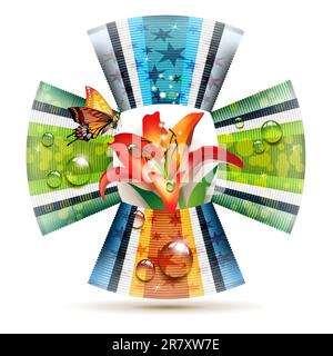 Butterfly and lily with colored textures Stock Vector
