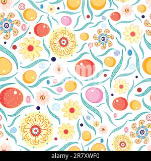 Seamless floral pattern with bright orange on a white background Stock Vector