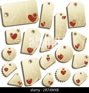 set of tags with hearts, this illustration may be useful as designer work Stock Vector