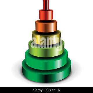 illustration of a sliced metallic cylinder pyramid filled with different colors Stock Vector