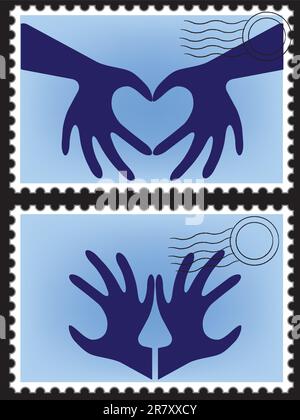 Heart shaped by hand for logo postage stamp vector, post card. Blank post. Postcard. Mail border, postal frame. Stock Vector