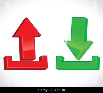 Upload & Download Icon on Gray Background,  Icon Make 3D Look using 3d Extrude Filter, icon looks Shiny Stock Vector
