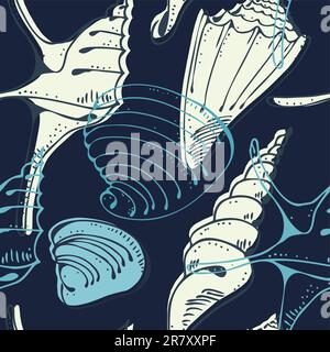 Vector background from shells on a dark blue Stock Vector