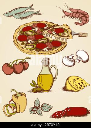 set of vector hand drawn pizza icons Stock Vector
