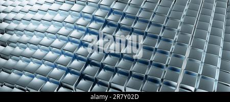 Abstract blue of futuristic surface cube pattern with light rays. abstract background as a wavy surface of many metal cubes. Blue tint hexagonal backg Stock Photo