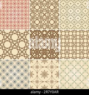 set of nine vector seamless patterns, can be used separately as textile, wrapping paper or any other decoration Stock Vector
