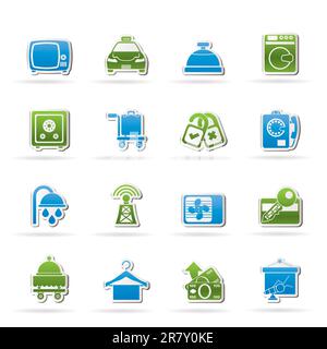 Hotel and motel room facilities icons - vector icon set Stock Vector