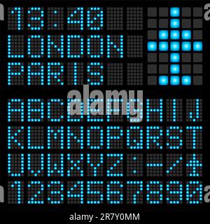 Set of blue letters on a mechanical timetable. Illustration of the designer Stock Vector