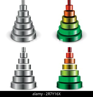 illustration of different sliced metallic cylinder pyramids Stock Vector