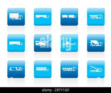 different types of trucks and lorries icons - Vector icon set Stock Vector