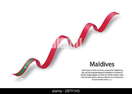 Waving ribbon or banner with flag of Maldives. Template for independence day Stock Vector