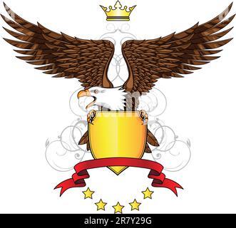 Vector Illustration Of Eagle with emblem and shield Stock Vector