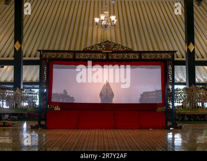 Wayang kulit or shadow puppets stage in Yogyakarta Palace, Indonesia Stock Photo