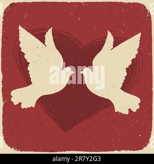 Two lovers doves. Retro styled illustration, vector, EPS10 Stock Vector