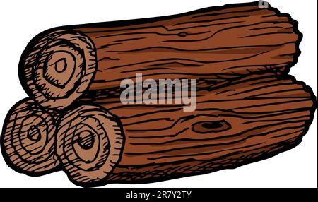 Woodpile of three logs isolated over white Stock Vector