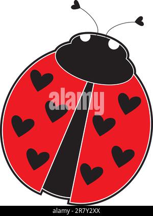 A cute lady bug with hearts, instead of dots on its red back. Stock Vector