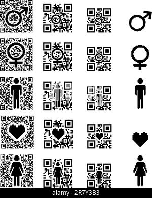 qr code icon man, woman, and heart. Icons femininity and masculinity. Stock Vector