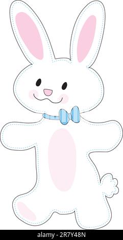 A cute, smiling bunny with pink accents, is presented as a cut-out image from a child's craft project. Stock Vector