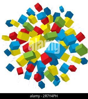 Colored boxes explosion on white background. Vector illustration Stock Vector