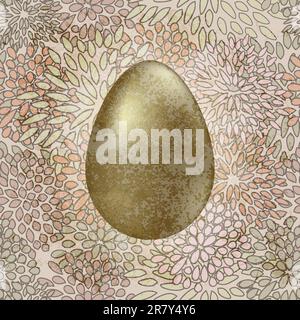vector golden easter egg on seamless floral spring retro background Stock Vector