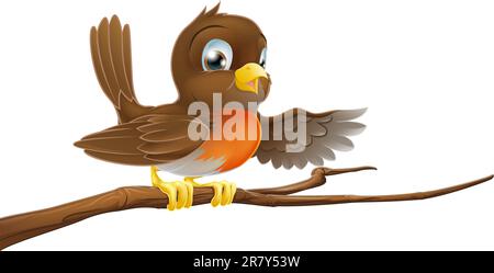 A robin redbreast sitting on a tree branch and pointing Stock Vector