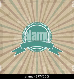 Vintage starburst background with quality badge and ribbon Stock Vector