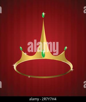 Vector golden crown with diamonds on red background Stock Vector