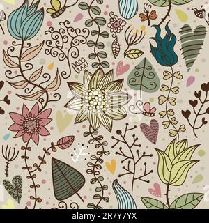 retro colorful floral seamless cartoon pattern with hearts and drops Stock Vector