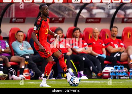 BRUSSELS, BELGIUM - JUNE 17: Dodi Lukebakio of Belgium passes the ball during the Group D - UEFA EURO 2024 Qualifying Round match between Belgium and Austria at the King Baudouin Stadium on June 17, 2023 in Brussels, Belgium (Photo by Joris Verwijst/Orange Pictures) Stock Photo