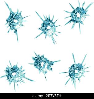 Set of Bullet Holes in glass. Vector Illustration Stock Vector