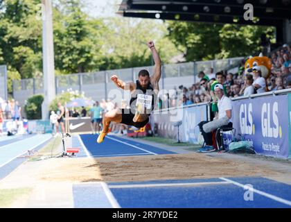 Ratingen, Germany. 17th June, 2023. Athletics: all-around meeting. Arthur Prevost, France, decathlon, long jump. Credit: Thomas Banneyer/dpa/Alamy Live News Stock Photo