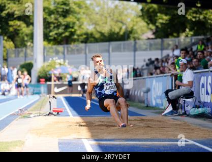 Ratingen, Germany. 17th June, 2023. Athletics: all-around meeting. Risto Lillemets, Estonia, decathlon, long jump. Credit: Thomas Banneyer/dpa/Alamy Live News Stock Photo