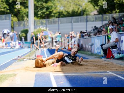 Ratingen, Germany. 17th June, 2023. Athletics: all-around meeting. Daniel Bertschler, Austria, decathlon, long jump. Credit: Thomas Banneyer/dpa/Alamy Live News Stock Photo